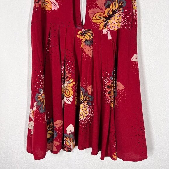 Free People Mini Floral Dress Red Tunic Babydoll Flowy XS - Picture 5 of 10